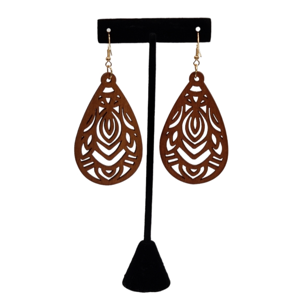 NEW Wooden Laser Cut Hollow Boho Teardrop Earrings